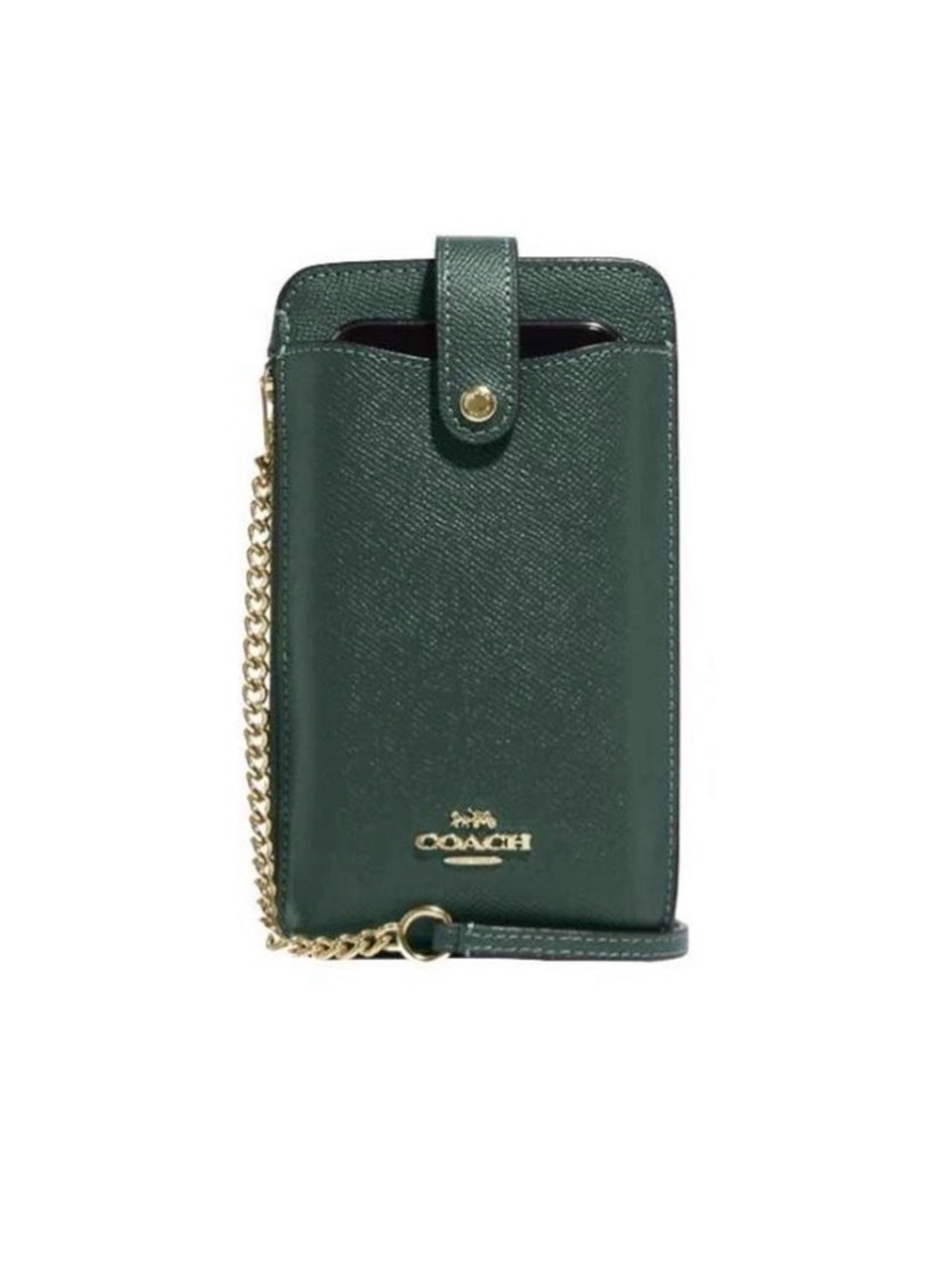 Coach North South Hunter Green Pebbled Leather Phone Pouch Crossbody